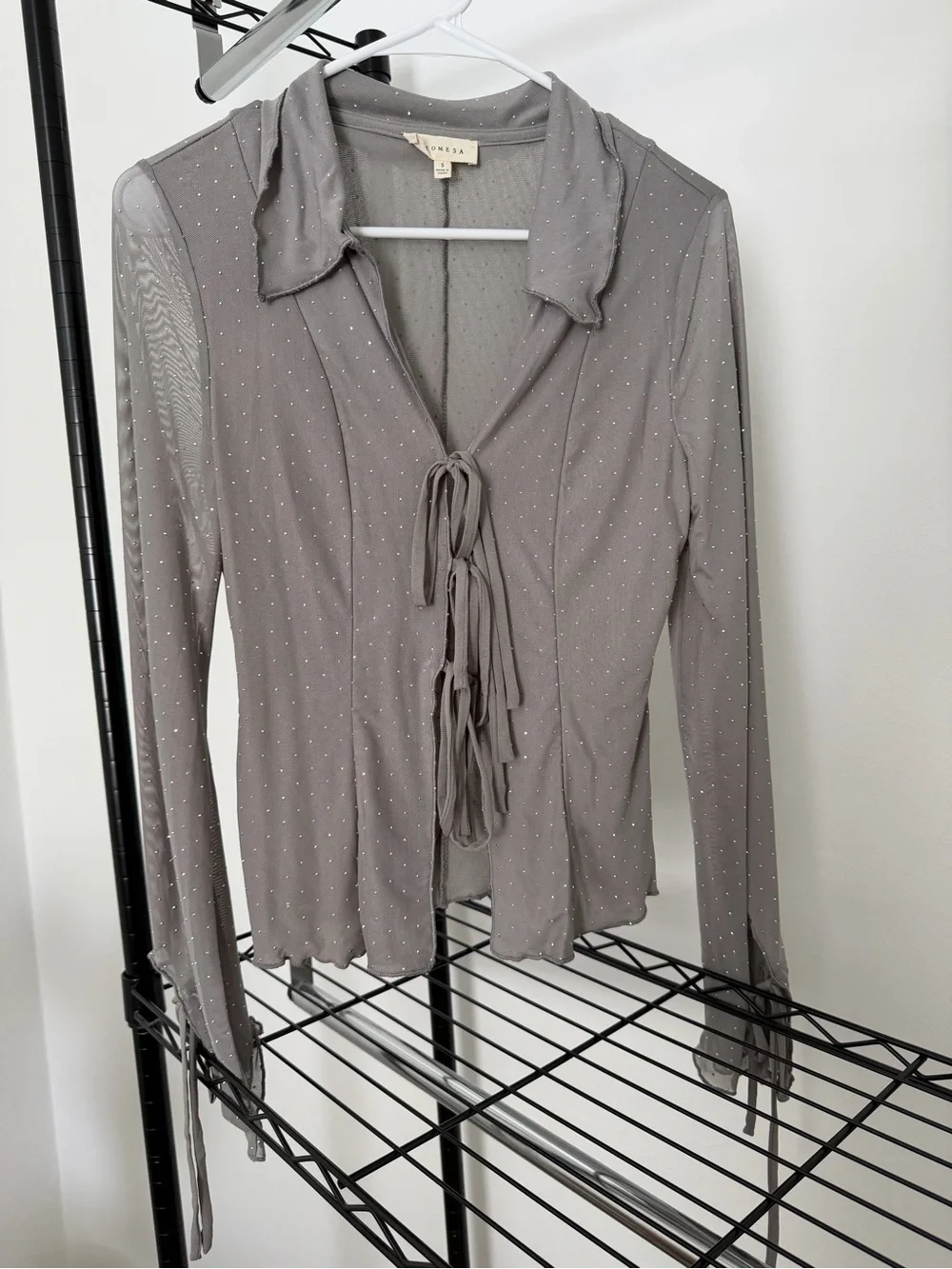 Promesa Taupe Tie-Front Long Sleeve Top